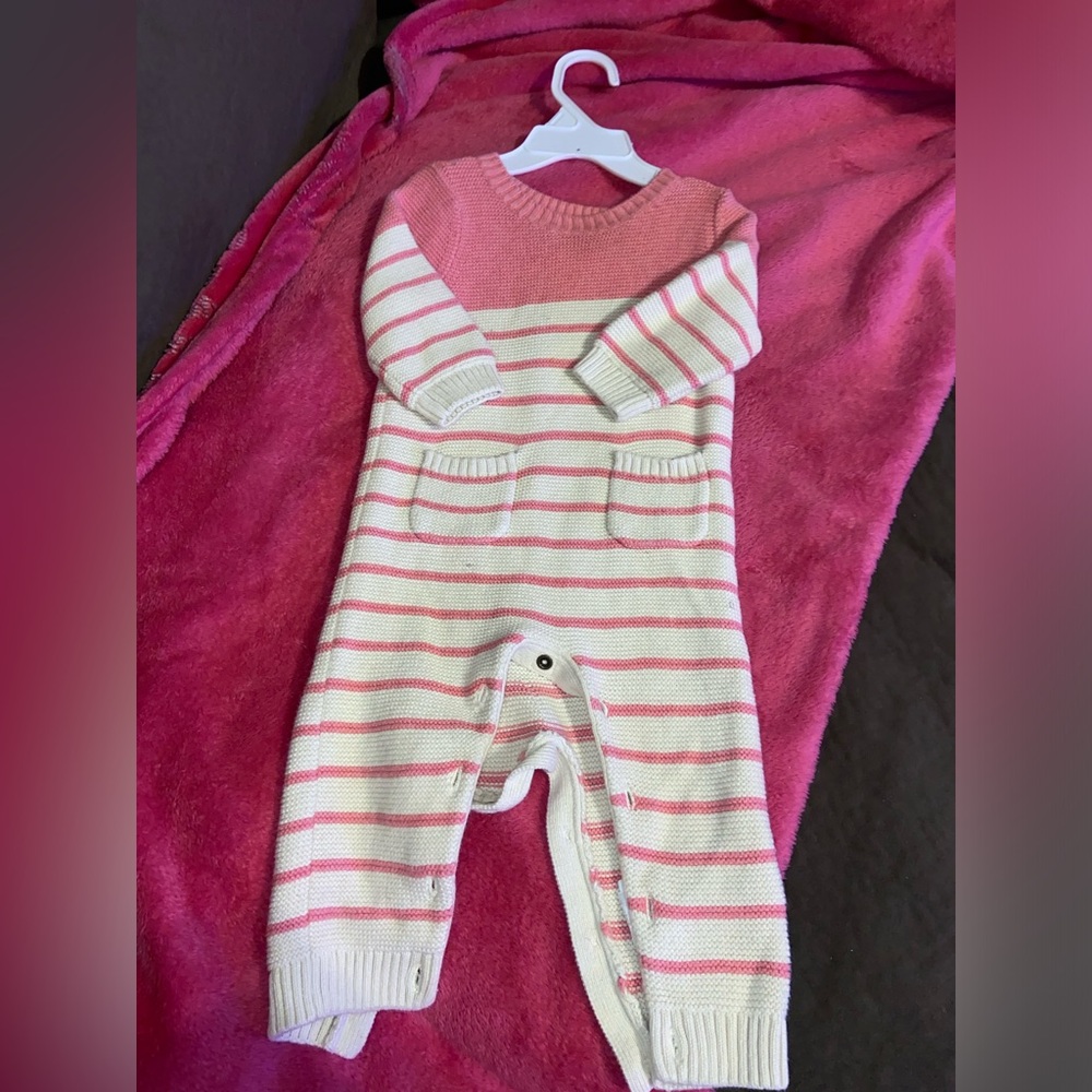 GAP Pink and White Footies One Piece with Stripes